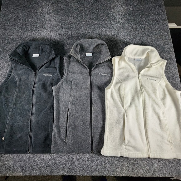 Columbia Jackets & Blazers - Lot Of 3 Columbia Full Zip Fleece Vest Women's S Black Gray & White Outdoors